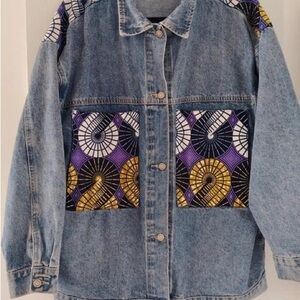 Denim Jacket with Purple and Gold Pattern